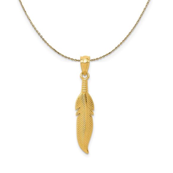 14k Yellow Gold Feather (5 x 29mm) Necklace - 16 Inch - Picture 1 of 6